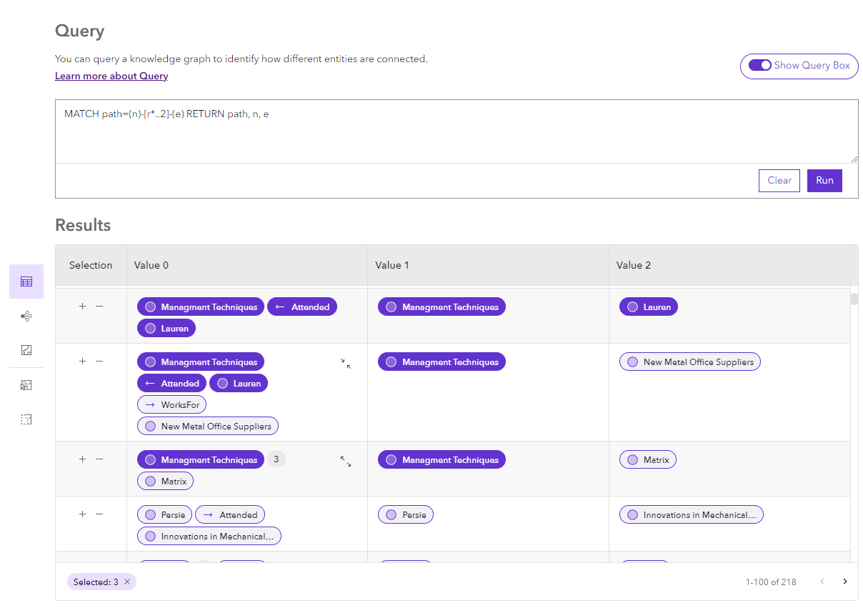 Records selected in the table are highlighted in each result they appear. Records selected in the table are highlighted in each result they appear.